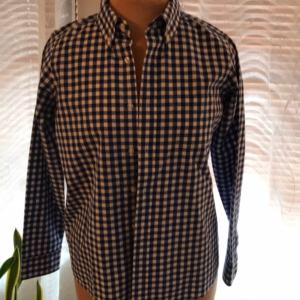 Boys Lands’ End Button Down Navy & White Check Shirt sz 14-16